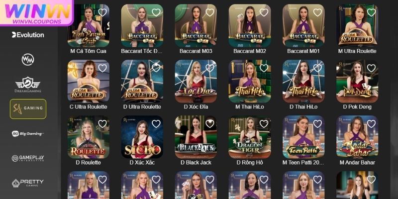 Giao diện Sảnh SA Gaming WinVN hiện đại 